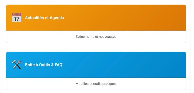 Espaces Actualités et Agenda, Boîte à outils et FAQ
